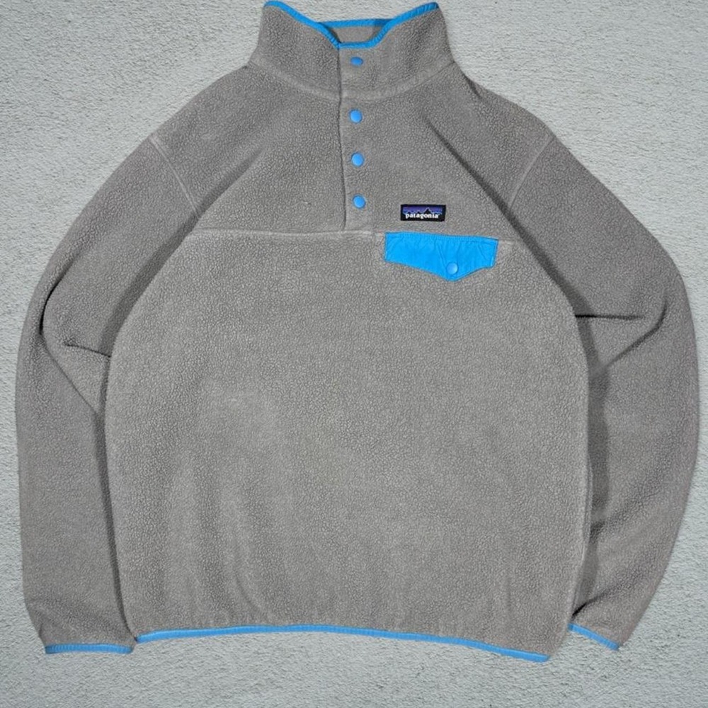 Patagonia Synchilla Fleece Pullover Gray Blue Trim Mens Snap-T STY25455SP20